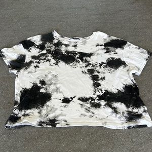 WOMENS ZARA FLOWY BLACK AND WHITE TYE-DYE T-SHIRT
